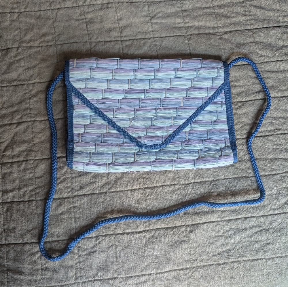Woven Pastel Blue Crossbody Clutch - Lightweight Women’s Bag